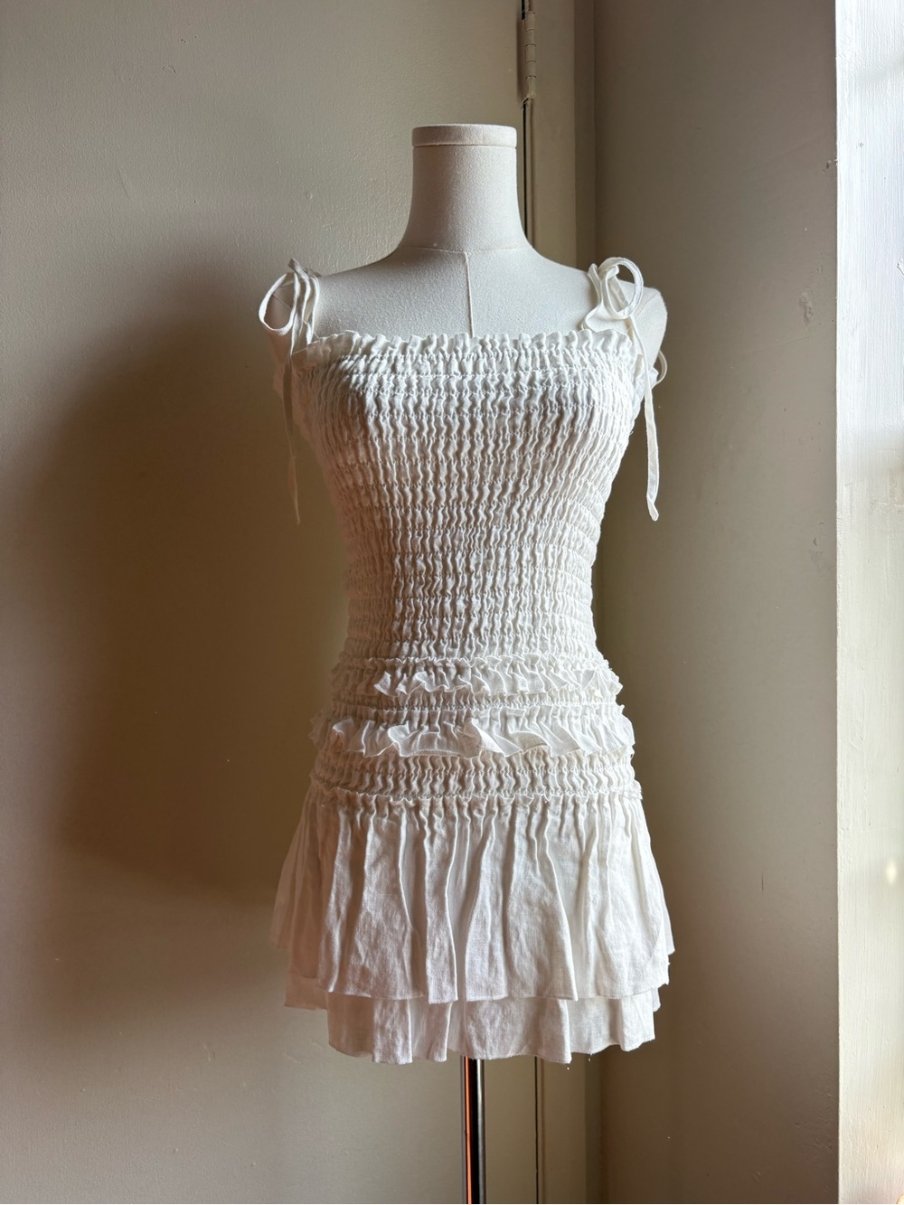 SIR. the label smock ruffled linen mini dress